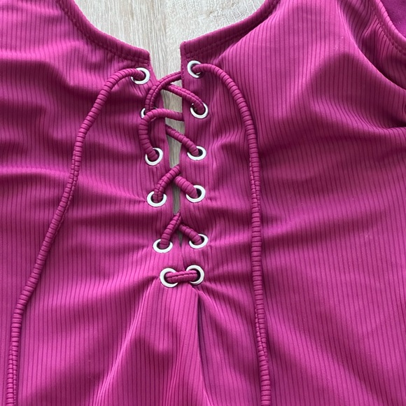 California Waves Purple One-Piece Swimsuit with Lace-Up Detail - Picture 4 of 6